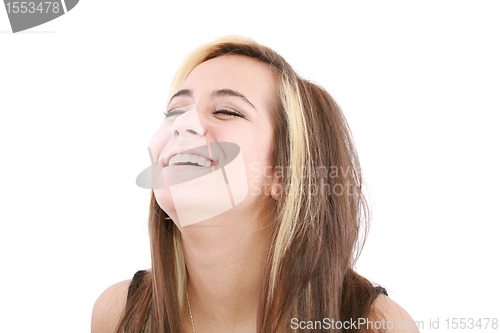 Image of Beautiful smiling young woman. Isolated over white background