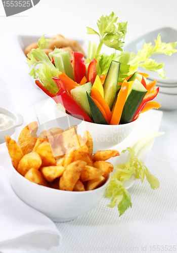 Image of Vegetable snack and wedges with dip