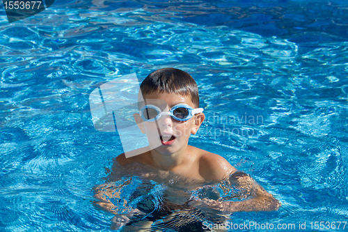 Image of Boy with spectacles in the swimming pool 