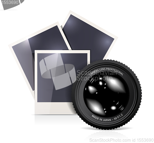 Image of Lens with photo frame on white