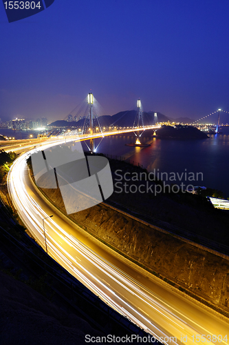 Image of highway and Ting Kau bridge at night