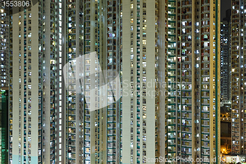 Image of apartment building at night