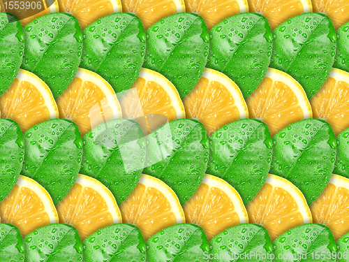 Image of Background with lemon slices and green leaf