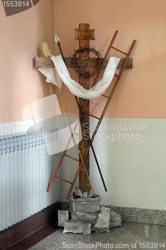 Image of Christian cross with Symbols of the Passion of Christ
