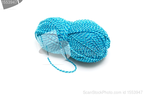 Image of Clew of striped blue-and-white wool thread for knitting isolated 