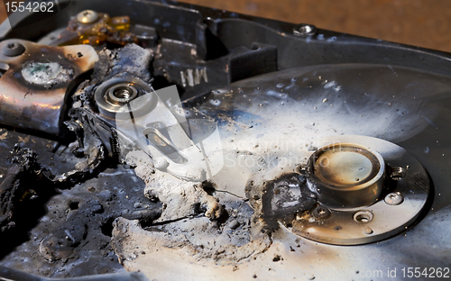 Image of destroyed hard drive in close up view