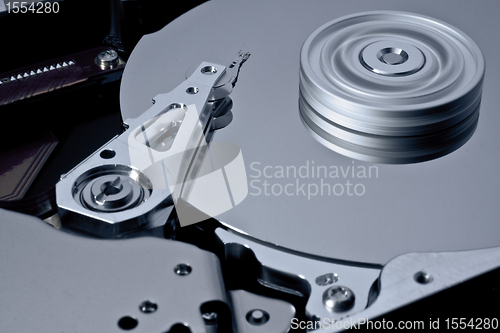 Image of hard disk with rotating platter