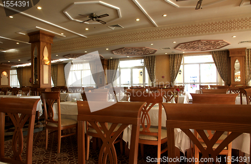 Image of Interior decoration of the restaurant in deluxe hotel.