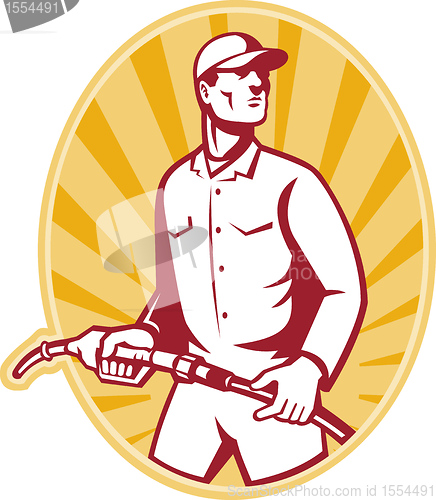 Image of Gas Jockey With Petrol Pump Nozzle Retro