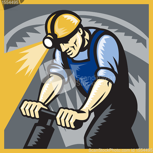 Image of Coal Miner Drilling Pneumatic Drill Retro Woodcut