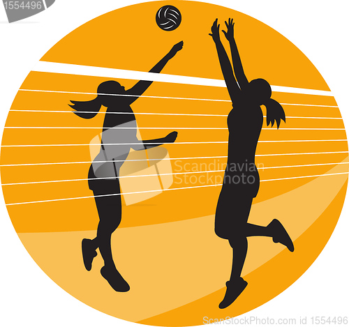 Image of Volleyball Player Spiking Blocking Ball 