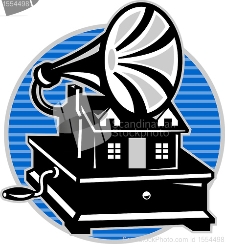 Image of Vintage Gramophone With Old House 