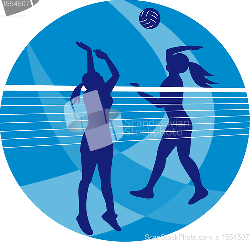 Image of Volleyball Player Spiking Blocking Ball 