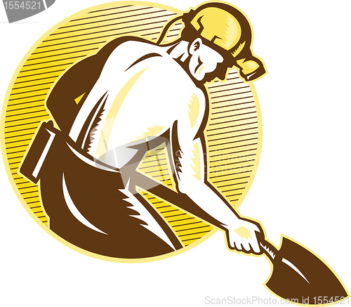 Image of Coal Miner With Shovel Retro Woodcut