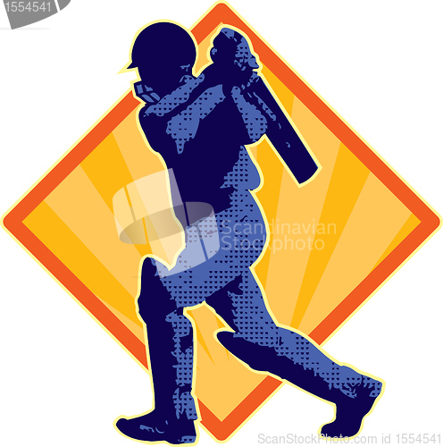 Image of cricket player batsman batting retro