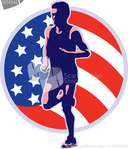 Image of American marathon runner running retro