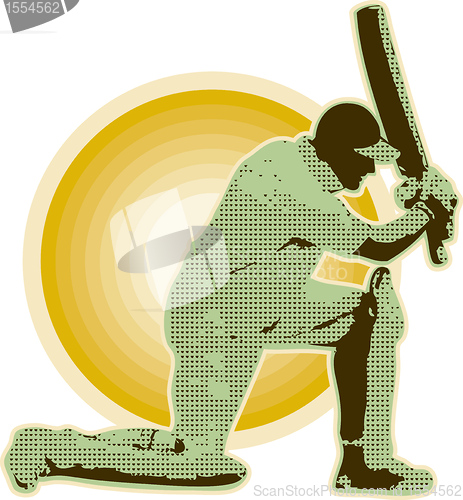 Image of cricket player batsman batting retro