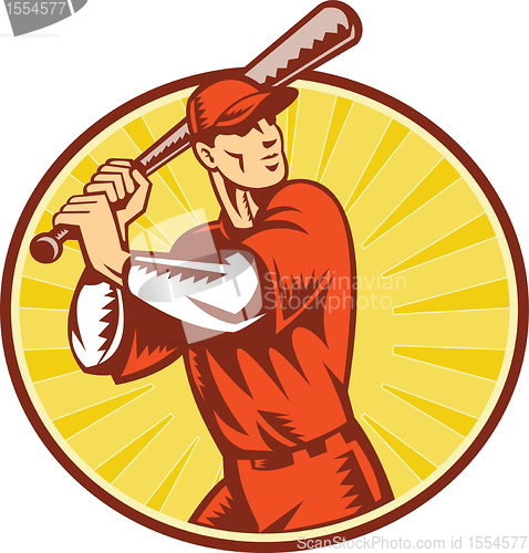 Image of Baseball Player With Bat Batting Retro Style