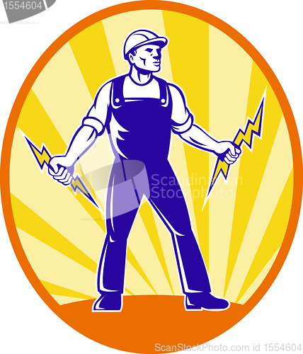 Image of Electrician Repairman Holding Lightning Bolt