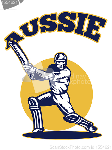 Image of cricket player batsman batting retro Australia