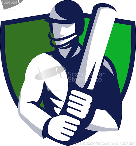 Image of cricket player batsman with bat shield
