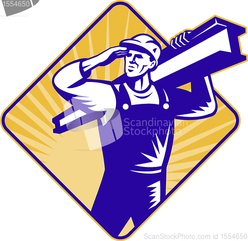 Image of construction worker salute carry i-beam