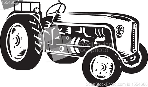 Image of vintage tractor retro woodcut 