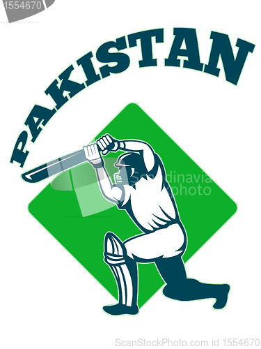 Image of cricket player batsman batting retro Pakistan