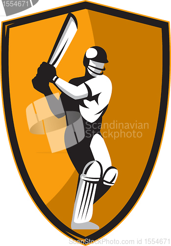 Image of cricket player batsman with bat shield