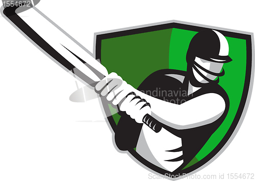 Image of cricket player batsman with bat shield