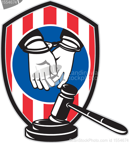 Image of Gavel handcuff hand American stripes shield