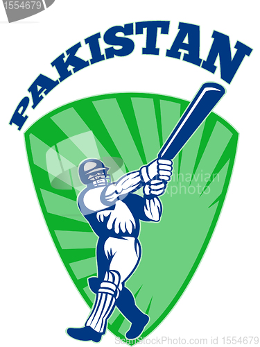 Image of cricket player batsman batting retro Pakistan