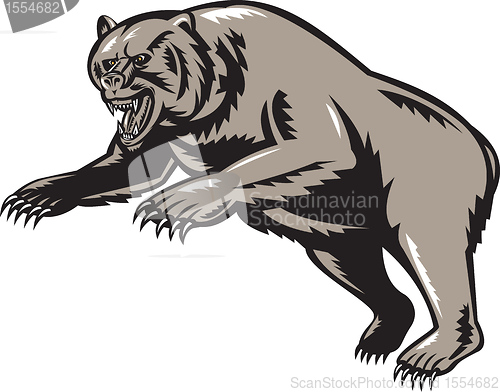 Image of grizzly bear attacking woodcut style