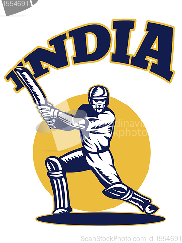 Image of cricket player batsman batting retro India