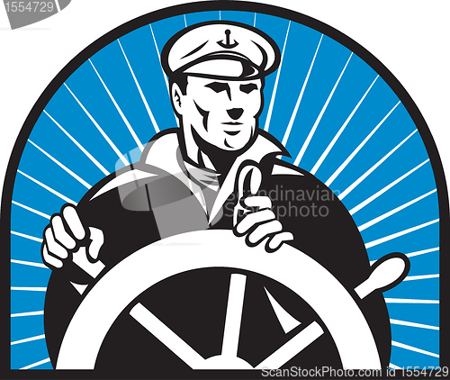 Image of ship captain helmsman steering wheel