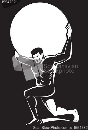 Image of atlas lifting sphere ball on shoulders