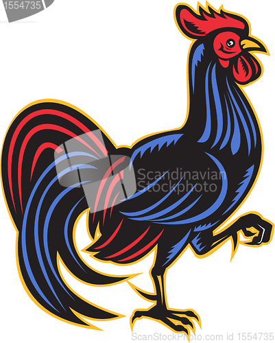 Image of rooster cockerel marching side woodcut