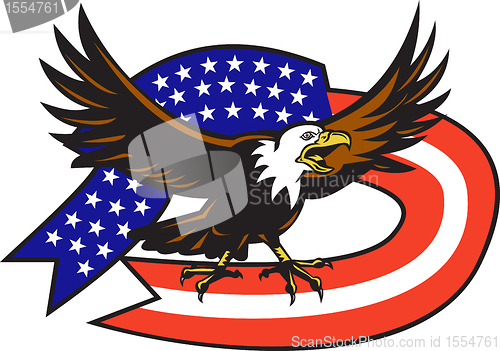 Image of American Bald eagle screaming with USA flag
