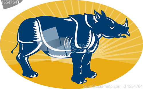 Image of rhinoceros side view woodcut