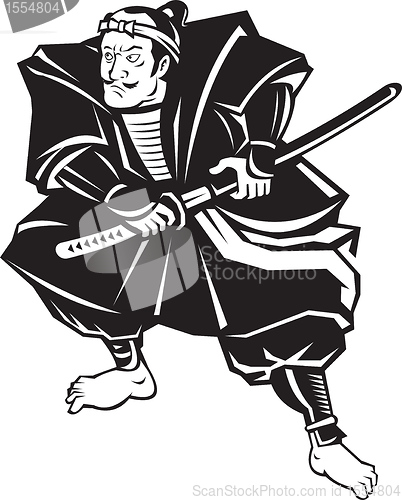 Image of Samurai warrior with katana sword fighting stance