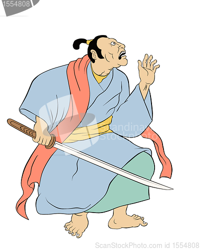 Image of Samurai warrior with katana sword fighting stance