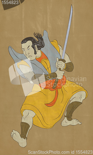 Image of Samurai warrior with katana sword fighting stance