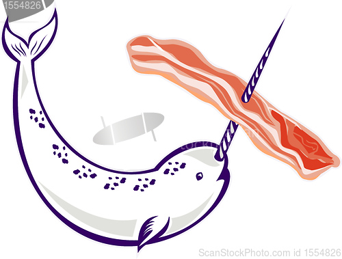 Image of narwhal whale stringing bacon