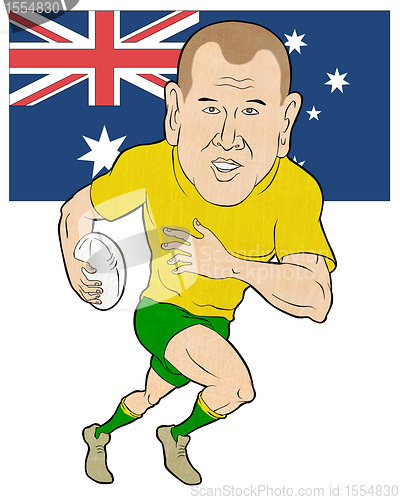 Image of  Rugby player running with ball Australia flag  