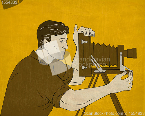 Image of Cameraman vintage movie film camera shooting 
