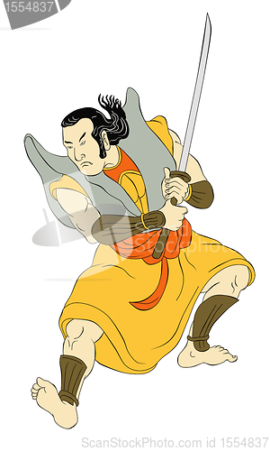 Image of Samurai warrior with katana sword fighting stance