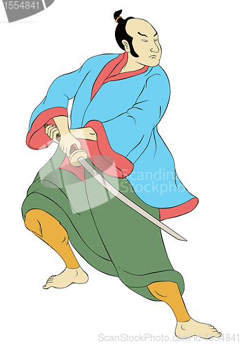 Image of Samurai warrior with katana sword fighting stance