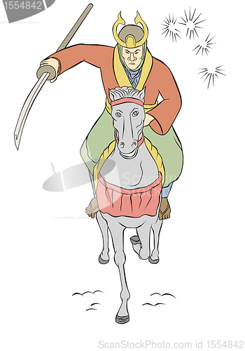 Image of Samurai warrior riding horse attacking