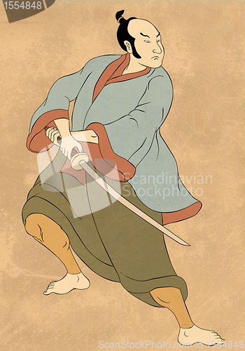 Image of Samurai warrior with katana sword fighting stance