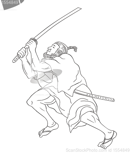 Image of Samurai warrior with katana sword fighting stance